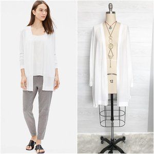 EILEEN FISHER Simple Long White Open Front Cardigan Eco Friendly New With Tags